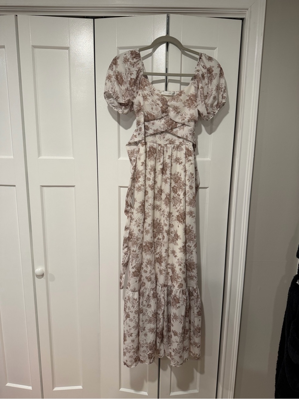 Altar'd State Cream Maxi Dress with Brown Floral Print